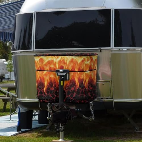 Fire Pattern Double 20lb RV Propane Tank Cover Reliable Weather Resistant Gas Cylinder Cover Travel Trailer Polyester Waterproof Cover Halloween Dec - color: Fire Pattern, size: S(20LB)