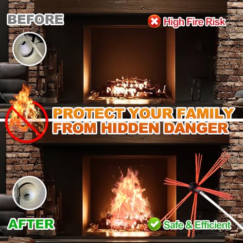 Bluesea 16 Feet Chimney Sweep Kit, Ergonomic Chimney Cleaning System with Strong Brush, Extends Up to 16 Feet, Includes 5 Flexible Chimney Rods - size: 16 feet