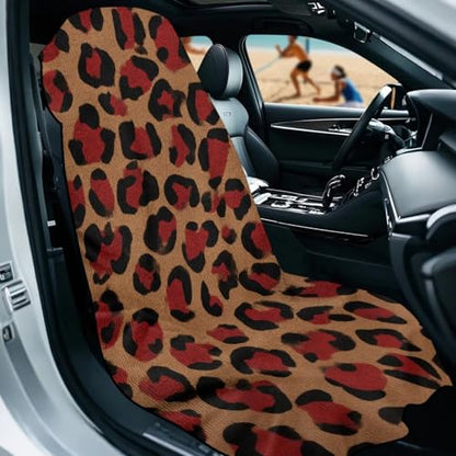 Cheetah Print Towel Car Seat Cover for Front Seats Multi-Purpose Sweat Towel with Storage Bag 60 x 33 Inch Car Seat Hoodie Towels Universal Fit Sedan Truck SUV Van - color: Brown and Red - Cheetah