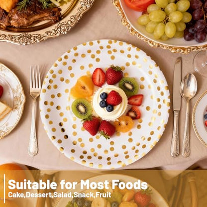 100 PCS Gold Paper Plates 9 Inch & 7 Inch,Napkins Disposable - color: White Gold