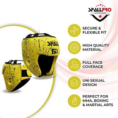 Spall Pro Boxing Headgear, Sparring Helmet for Fighting Sports Karate Boxing Martial Arts MMA and Taekwondo - color: Yellow