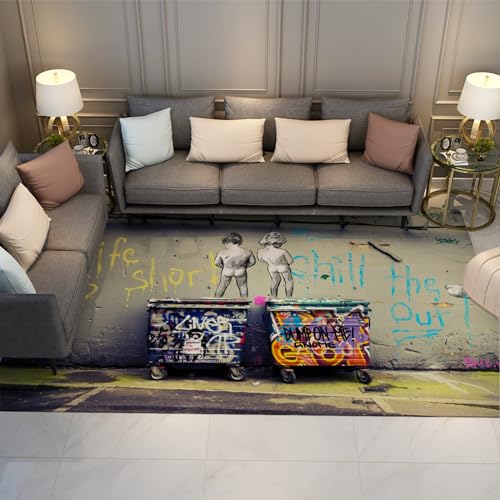 Banksy Graffiti Art Area Rug Peeing Boys Life is Short Prints Area Rug with Rubber Backing Floor Carpet for Living Room Bedroom Decor 6'x8'2'' - size: 6'x8'2''