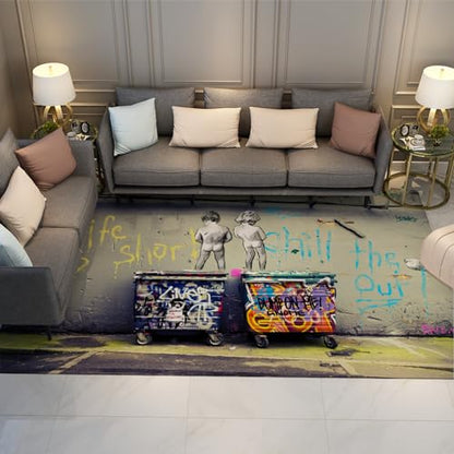 Banksy Graffiti Art Area Rug Peeing Boys Life is Short Prints Area Rug with Rubber Backing Floor Carpet for Living Room Bedroom Decor 6'x7' - size: 6'x7'