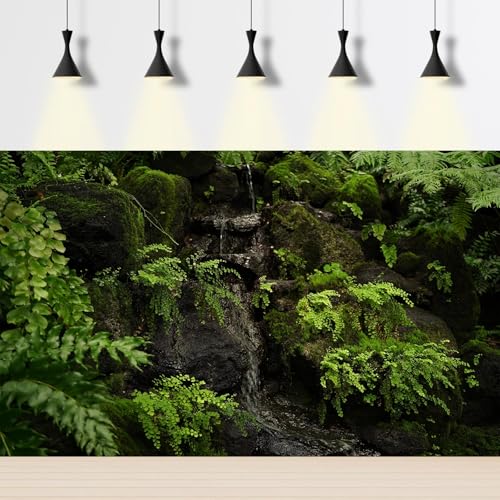 Tropical Rainforest Aquarium Background Tranquil Stream Mossy Rocks Fish Tank Background Serene Jungle Plants Green Leaves Terrarium Backgrounds Tropical Woodland Reptile Tank Backgrounds 24x16in - color: Light Green, size: 24(W)x16(H)in
