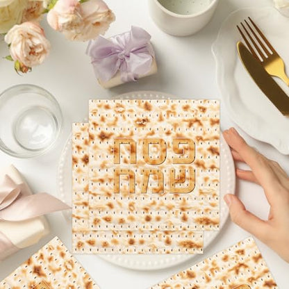 Rakuto Passover Matzo Napkins Decorations, 100PCS Happy Passover Dinner Hand Napkins Disposable Party Decorations, Pesach Napkins Decor for Jewish Festival Kitchen Table Bathroom Party Supplies - style: Passover Matzo