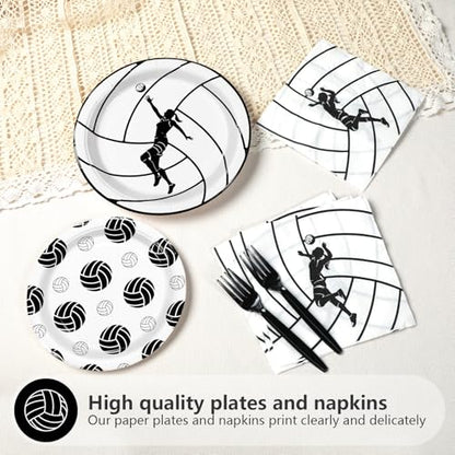 Grencian 96Pcs Volleyball Party Decorations Volleyball Paper Plates and Napkins Sports Theme Disposable Tableware for Girls Birthday Party Supplies Serves 24 - style: Volleyball Party