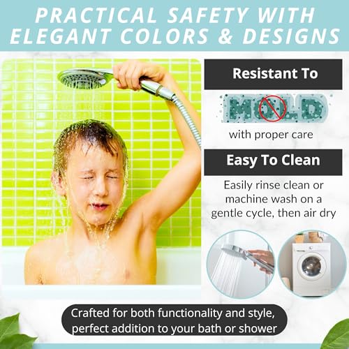 ENKOSI Non-Slip Bath & Shower Mat 40x16 Extra Long, Suction & Drain Holes | Green color; Durable PVC; 40x16 in, Green - color: Green