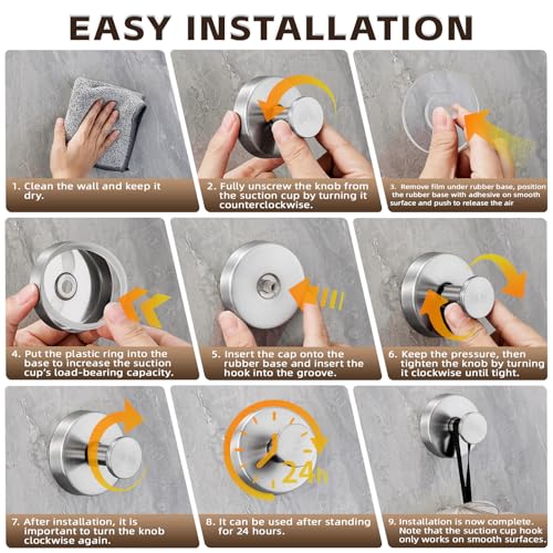 Suction Cup Hooks for Shower,Stainless Steel Towels Hook No Drill | Vacuum-Lock Mount, Removable and Reusable for Glass, Tile, Metal and Smooth Non-Porous Surfaces(2 Pack, Brushed Nickel) - color: Brushed Nickel