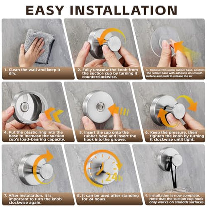 Suction Cup Hooks for Shower,Stainless Steel Towels Hook No Drill | Vacuum-Lock Mount, Removable and Reusable for Glass, Tile, Metal and Smooth Non-Porous Surfaces(2 Pack, Brushed Nickel) - color: Brushed Nickel