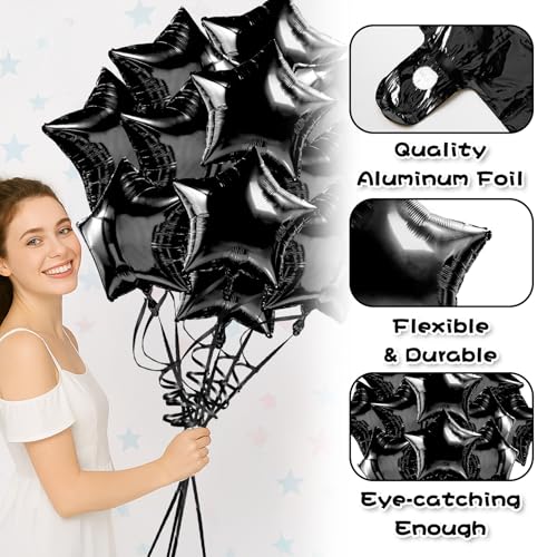 Black Star Balloons Black Star Foil Balloon Set Mylar Helium Metallic 12pcs 18 Inch Birthday Decorations Room Decor Graduation Decoration Party Baby Shower Anniversary Wedding - style: Black