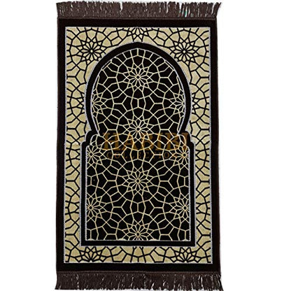 Super Soft Geometric Pattern Islamic Prayer Mat Jannamaz Musallah Turkish-670g-size 27″ x 44″-COLOUR-BROWN