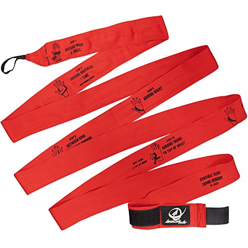 ArrowWay Instructional Hand Wraps w/Printed Directions for Boxing & MMA - 142" Meister Elastic - color: Red