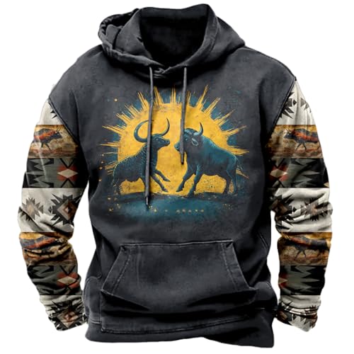 MARSVOVO Hoodies For Men Aztec Cowboy Western Vintage Ethnic Print Hooded Sweatshirt Fashion Graphic Fall Pullover - color: A Black, size: Medium