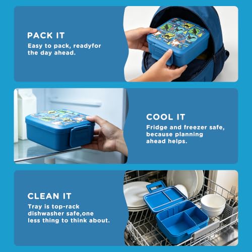 JXXM Bento Lunch Box for Kids With 8oz Soup thermo,Leak-proof Lunch Containers with 5 Compartment,thermo Food Jar and Lunch Bag, Food Containers for School (A-Blue(Dinosaur)) - color: A-Blue(Dinosaur)