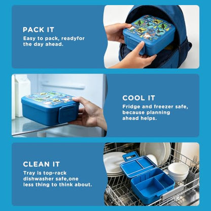 JXXM Bento Lunch Box for Kids With 8oz Soup thermo,Leak-proof Lunch Containers with 5 Compartment,thermo Food Jar and Lunch Bag, Food Containers for School (A-Blue(Dinosaur)) - color: A-Blue(Dinosaur)