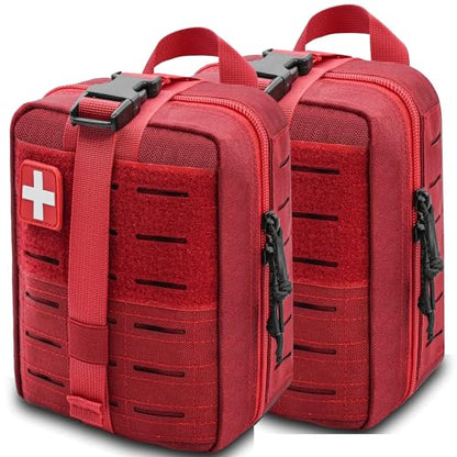 Ifak Pouch - 2 Pack Rip Away Molle Tactical Medical Pouch, Empty First Aid Kit Bag for Duty Belt (2 Pack RED) - color: 2 Pack Red