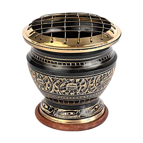 Incense Garden Tall Decorated Brass Charcoal Screen Incense Burner - 4" Tall - Coaster Included