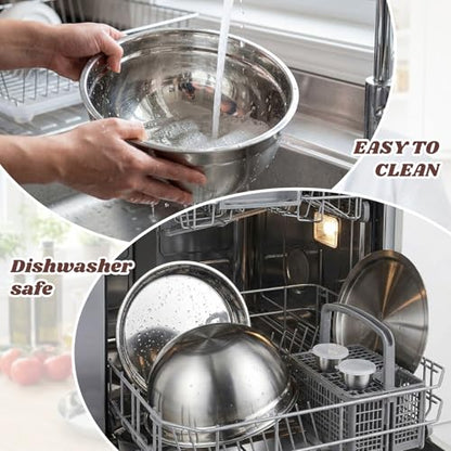 Didaey 10 Pcs 64oz Stainless Steel Salad Bowl Kit Includes Salad Containers with Lids Dressing Cups Removable Bento Tray Kitchen Serving Set for Meal Preparation Dishwasher Safe