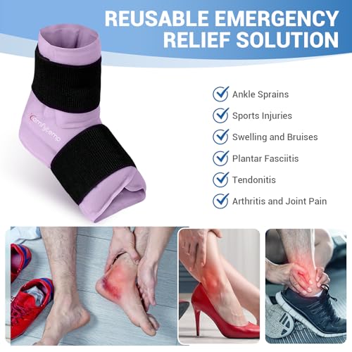 Comfytemp Ankle Foot Ice Pack Wrap for Plantar Fasciitis Relief, Ankles Brace for Sprain, Heel Spur, Swelling, Achilles Tendonitis, Cold Bag for Injuries Reusable, Hot Cold Compress, 1 Pack (Purple) - size: Purple Large(1 Pack)
