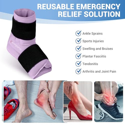 Comfytemp Ankle Foot Ice Pack Wrap for Plantar Fasciitis Relief, Ankles Brace for Sprain, Heel Spur, Swelling, Achilles Tendonitis, Cold Bag for Injuries Reusable, Hot Cold Compress, 1 Pack (Purple) - size: Purple Large(1 Pack)