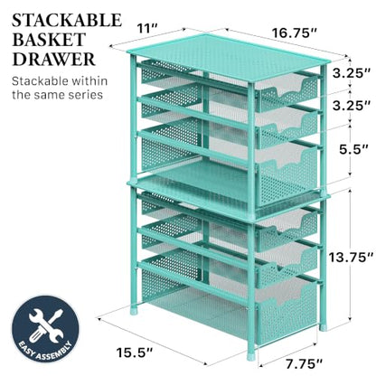Simple Houseware Stackable 3 Tier Slide Basket Organizer Drawer, Turquoise - color: Turquoise, size: 3-Tier