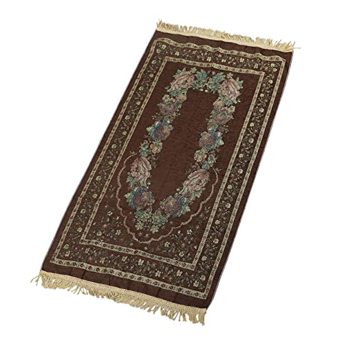 haozaikeji Muslim Prayer Rug Islamic Muslim Prayer Mat Floral Eid Ramadan Rug Namaz Seccade Arabic Turkish Sofa Table Rug Portable Meditation Rug Soft Embroidered Blanket with Tassel - color: Brown