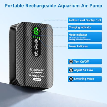 Rechargeable Bait Aerator Pump with Clip | Portable dual-mode air pump for bait buckets, fishing trips, crawfish, and aquarium backup; clip-on design - color: Dark Black