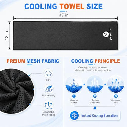 YQXCC 2 Pack Cooling Towels (47"x12"), Ice Cool Towel for Neck & Face | Cooling Neck Wraps, Soft Breathable Microfiber Chilly Towel for Yoga, Golf, Gym, Running, Camping & Hot Weather - color: 2*dark Gray
