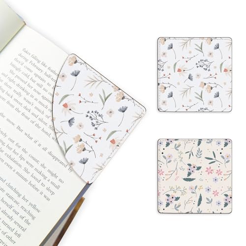 2 Pack Flower Leather Book Corner Bookmark, Durable Handmade Reading Accessories - Gifts for Readers, Women, Men, Teachers, Students 4 - color: 2pack-flower 4