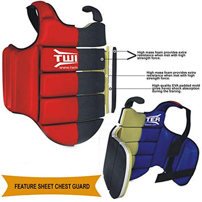 Twister Karate Taekwondo Boxing Muay Thai MMA Chest Guard | Reversible Chest Protector for Men and Women | Abdominal Protector for Training - size: Large