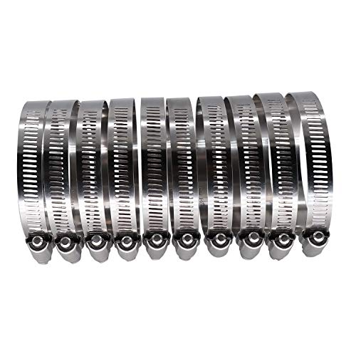 4 inch Hose Clamp Full Stainless Steel: 90mm - 114mm,10 Pack | 4 Hose Clamp Worm Gear SAE 64 Size, 1/2" Band Width Hose Clamps: smoothly install and precisely fit hose & pipe size - size: 4" Hose Clamp 90mm - 114mm (3.54" - 4.5")
