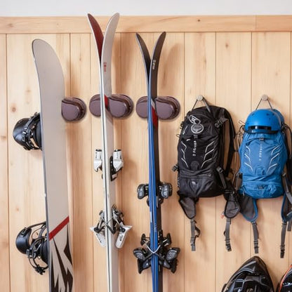 WodGod Woooden Ski & Snowboard Wall Rack 1 Pack for Garage - Fits Any Board,Holds Up to 25lbs,Damage-Free Storage, Space-Saving Winter Gear Organizer for Home & Garage