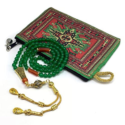 Special Prayer Beads Series -99 beads- Tesbih Tasbih Tasbeeh Misbaha Masbaha Subha Sebha Sibha (GREEN JADE NATURAL STONE & GOLD TASSEL -6 mm 99 small beads-) - color: GREEN JADE NATURAL STONE & GOLD TASSEL -6 mm 99 small beads-
