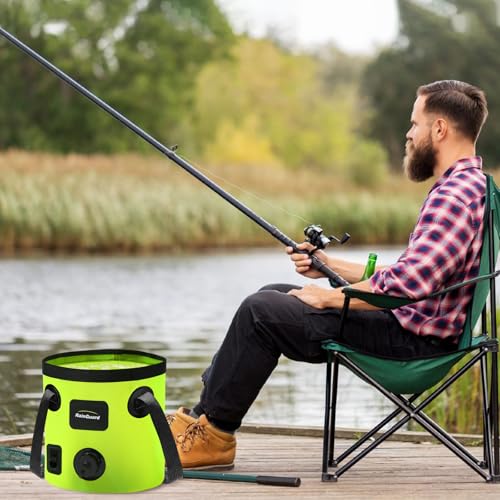 Collapsible Bucket with Handle, 5.3 Gallon Water Container, Green | Folding Water Bucket, Fast-flow, Portable, with 2 Clear Wash Basin, for Camping Fishing Travelling Outdoor Gardening