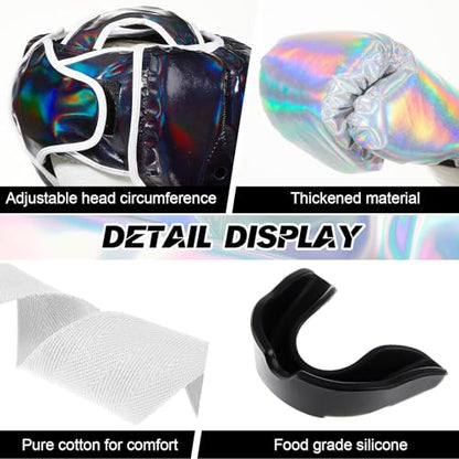 Kanayu 14 Pcs Boxing Gloves and Headgear Set for Beginners Youth 16 Ounce Boxing Gloves Headgear Helmet Hand Wraps Mouth Guards Equipment for Beginners Training Equipment Gifts - color: Laser Color