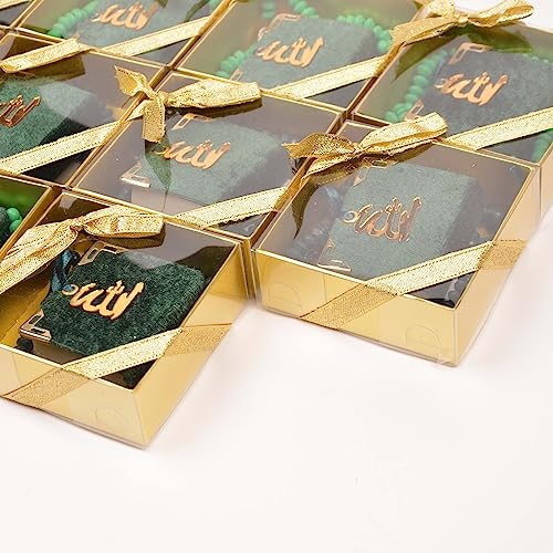 BABY SHOWER CHOCOLATE Set of 10 Islam Quran Tasbeeh Islamic Set | Holy Quran Prayer Beads Gift Box Favor (Green) - color: Green