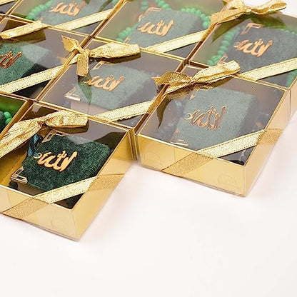 BABY SHOWER CHOCOLATE Set of 10 Islam Quran Tasbeeh Islamic Set | Holy Quran Prayer Beads Gift Box Favor (Green) - color: Green