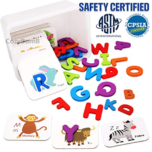 CozyBomB™ Toddler Alphabet Flash Cards - Preschool Activities Learning Montessori Toys ABC Wooden Letters Jigsaw Numbers Alphabets Puzzles Flashcards for Age 3 4 5 Years Old Educational for Kids Baby