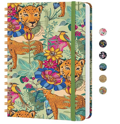 CICPAP Lined Spiral Journal Notebook, A5 College Ruled Notebook for Journaling, Note-Taking, and Daily Planning, Durable Hardcover with an Elegant Design, Leopard - color: S.Leopard