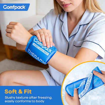Comfpack Soft Ice Packs for Injuries Reusable, Flexible Double Side Hot and Cold Gel Ice Packs for Injuries, Headaches, Muscle Pain Relief, Long-Lasting Ice Pack for Knee, Shoulder, Ankle, Leg, Neck - size: 9.1×3.8 Inch