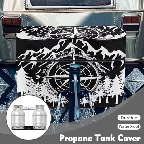 Howilath Dual 20Lb Propane Tank Cover - Heavy Duty Weatherproof Mountain Print RV Trailer Camper Gas Cylinder Cover - color: Mountain, size: Small(Double 20LB)