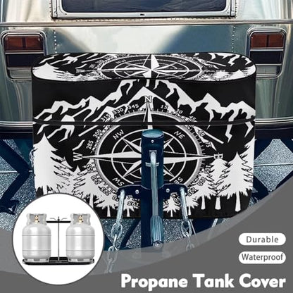 Howilath Dual 30Lb Propane Tank Cover - Heavy Duty Weatherproof Mountain Print RV Trailer Camper Gas Cylinder Cover - color: Mountain, size: Medium(Double 30LB)