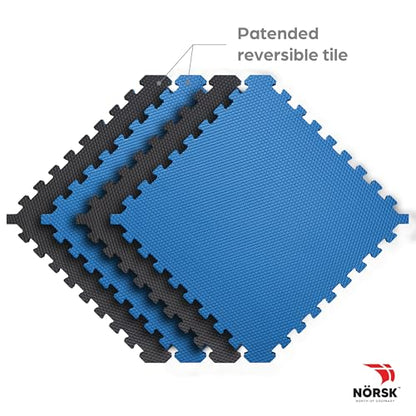 Reversible Gym Exercise Mats 3/4" Thick EVA Interlocking Foam Tiles, Perfect Home Gym Flooring, 24 Tiles & 48 Trim Pieces, 96 Sq. Ft. Reversible, Dazzling Blue/Black - color: Dazzling Blue/Black, size: 24 Tiles - 96 Sq. Ft.