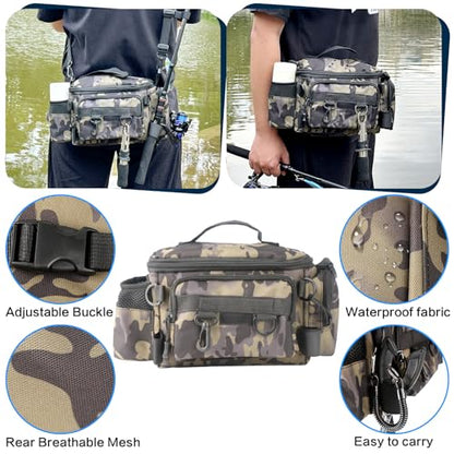 mouhike 113Pcs Fishing Tool Kit, Fishing Bag, Fishing Pliers Hook Remover, Fish Lip Gripper, Fishing Lures Hook Tackle Box, Handheld Digital Scale, Ice Fly Fishing Gear Accessories Set Fishermen Gift - color: Camo