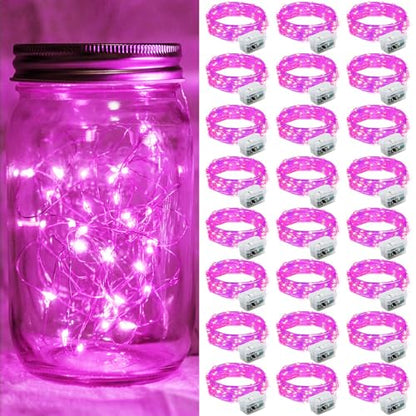 24 Pack Pink Fairy Lights 7Ft 20 LED Twinkle String Lights 3 Modes Battery Operated Waterproof Firefly Starry for Mason Jar Party Wedding Christmas Valentines Day Table Centerpieces - color: Pink, size: 24