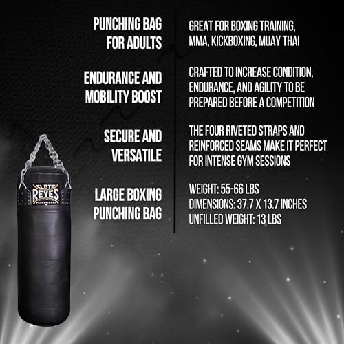 CLETO REYES Heavy Punching Bag for Adults Boxing Training Equipment, MMA, Kickboxing, Muay Thai, Cowhide Leather, Black - size: X-Large