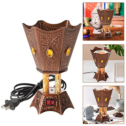Bakhoor Electric Incense Burner Middle Eastern Style Tabletop Electric Censer Censer Metal Incense Burner for Home Office Yoga Spa Decor Copper (US Plug)