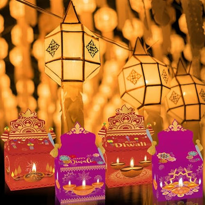 YVAINE 12 PCS Happy Diwali Treat Candy Boxes Mandala Decoration Favors Gift Boxes Festival of Lights Diwali Diya Goodie Boxes for Indian Deepavali Party Supplies