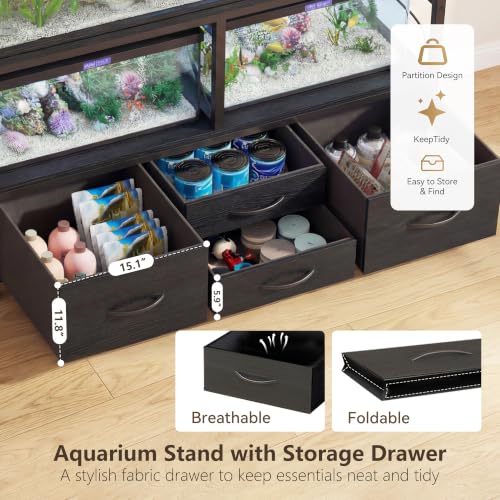 Heybly 55-75 Gal Fish Tank Stand with Drawer, Power Outlet, Black HAS005BK | Aquarium Stand, Heavy Duty, for Fish Tank, Turtle & Reptile Terrarium, 48" L × 18.1" Top, 660lbs (Top)+400lbs(Mid) - color: Black, size: 55-75 gal