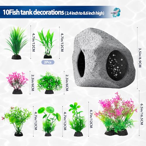 CousDUoBe 10Pcs Aquarium Hideaway Rock Cave Fish Tank Decorations quarium,Betta Toys Hideout Stones House,Safe and Non-Toxic Ceramic Fish Tank Ornaments